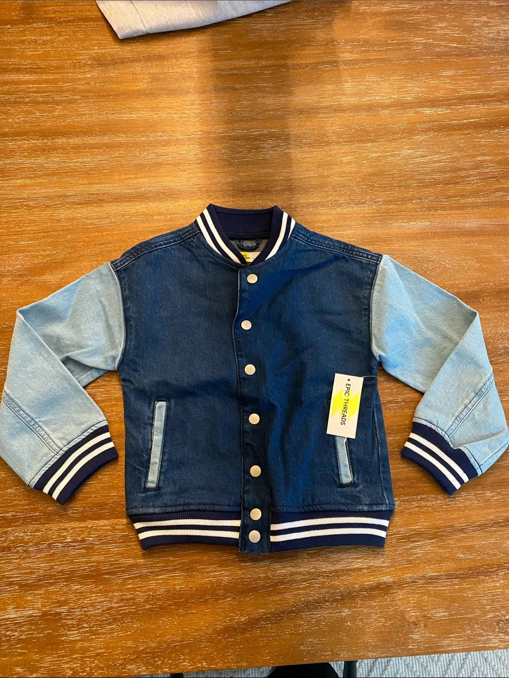 Epic Threads XS 5/6 Two-Tone Denim Bomber Jacket - Dark Blue and Light Blue